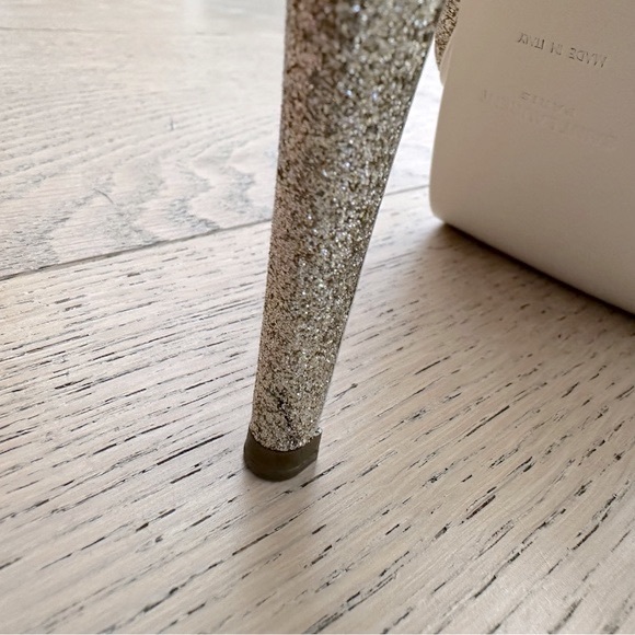 Saint Laurent Tribute Platform Stiletto Sandals: Metallic Gold Glitter Leather - Picture 9 of 16